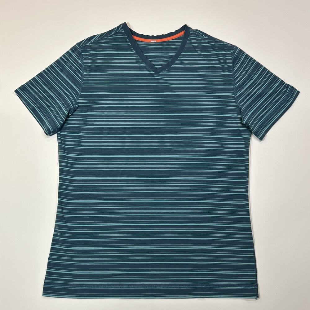 Lululemon Shirt Mens Size Medium Teal Striped V Neck Activewear Tee